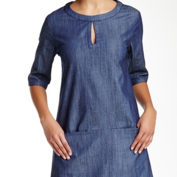 Harlowe & Graham Pocket Keyhole Denim XS Dress - Picture 1 of 8